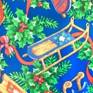 CHRISTMAS GiftWrap Vtg BRIGHT BLUE SLEIGH HOLLY Wrapping paper 1 Sheet 2ft x20in