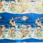 VTG CHRISTMAS GiftWrap DEEP BLUE Paper SMILING SANTA SLEIGH in the Sky LAST ONE