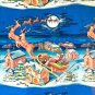 VTG CHRISTMAS GiftWrap DEEP BLUE Paper SMILING SANTA SLEIGH in the Sky LAST ONE
