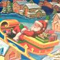 VTG CHRISTMAS GiftWrap DEEP BLUE Paper SMILING SANTA SLEIGH in the Sky LAST ONE
