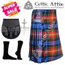 32 Size LGBTQ PRIDE Scottish Highlander 8 Yard Tartan Kilt Package - Kilt Pin - Socks - Kilt Sporran