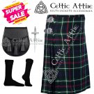 MacKenzie Tartan KILT Scottish Highlander 8 Yard Tartan Kilt Package -Kilt Pin-Socks-Sporran Size 30