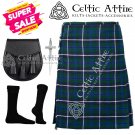 32 Size Scottish KILT - Blue Douglas 8 Yard Tartan Kilt Package -Kilt Pin-Socks-Sporran
