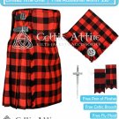 34 Size Scottish 8 Yard RED BLACK ROB ROY Tartan KILT Package Free Pin Flashes Flyplaid Brooch