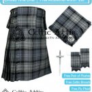 44 Size Scottish 8 Yard HAMILTON GREY Tartan KILT Package Free Pin Flashes Flyplaid Brooch