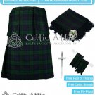 42 Size Scottish 8 Yard BLACK WATCH Tartan KILT Package Free Pin Flashes Flyplaid Brooch