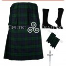Handmade Kilt Scottish 8 Yard BLACK WATCH TARTAN KILT With Pockets & Free Accessories - Size 34