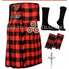 Handmade Kilt Scottish 8 Yard RED BLACK ROB ROY TARTAN KILT With Free Accessories - Size 38
