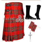 30 Size Handmade Kilt Scottish 8 Yard ROYAL STEWART TARTAN KILT With Free Accessories