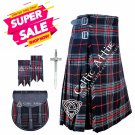 30 Size Scottish 8 Yard SPIRIT OF BRUCE Tartan Highlander KILT Free Sporran - Pin - Flashes