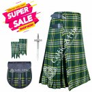 Custom Waist & Length Scottish 8 Yard ST. PATRICK Tartan Highlander KILT -Sporran - Pin - Flashes