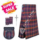 38 Size Scottish 8 Yard CAMERON Tartan Highlander Custom KILT Free Sporran - Pin - Flashes