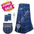 48 Size Scottish 8 Yard SPIRIT OF SCOTLAND Tartan Highlander KILT Free Sporran - Pin - Flashes