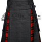 Men's Scottish Hybrid UTILITY KILT - Black Denim & Wallace Tartan Hybird Utility Kilt - Size 36