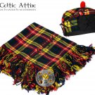 Scottish BUCHANAN Tartan FlyPlaid KILT ACCESSORIES Package Brooch Glengarry Hat - Cap Size 58