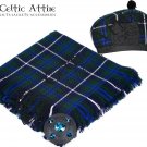 Scottish BLUE DOUGLAS Tartan FlyPlaid KILT ACCESSORIES Package Brooch Glengarry Hat - Cap Size 62