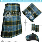 Men's Scottish 8 Yard ANDERSON TARTAN KILT Package - Fly Plaid - Pin - Glengarry - Flashes - Size 32