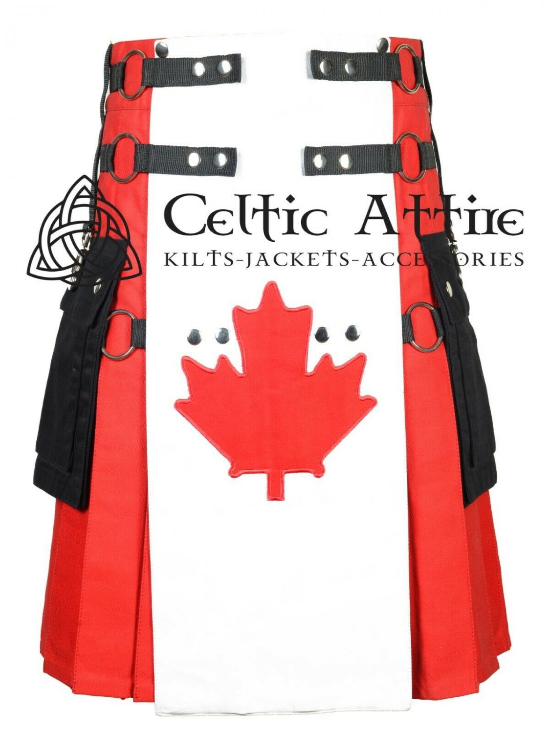 Custom Waist & Length Scottish UTILITY KILT Hybrid Cotton Cargo Pockets Fashion Canada Pride Kilt
