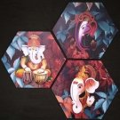 A Beautiful Screen Print Of Ganesha Hexagonal Wall Hanging With Set Of 3 Decor