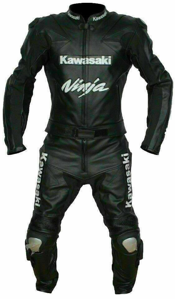 Kawasaki Customized Size Men's Motorcycle Motorbike Biker Racing Leather 1 and 2 Piece Suit