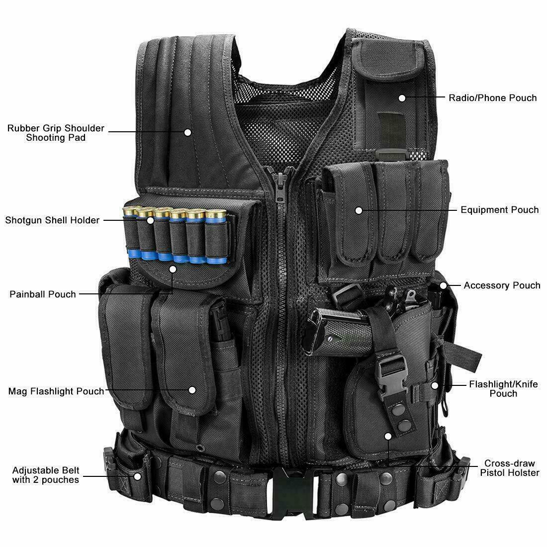 Military Vest Tactical Plate Carrier Holster Police Molle Assault Combat Gear