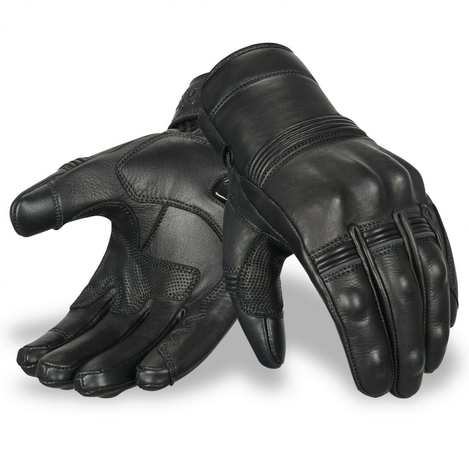 Biker Motorbike Gloves Leather Touch Screen Gloves Knuckle Shell Protection- Size M