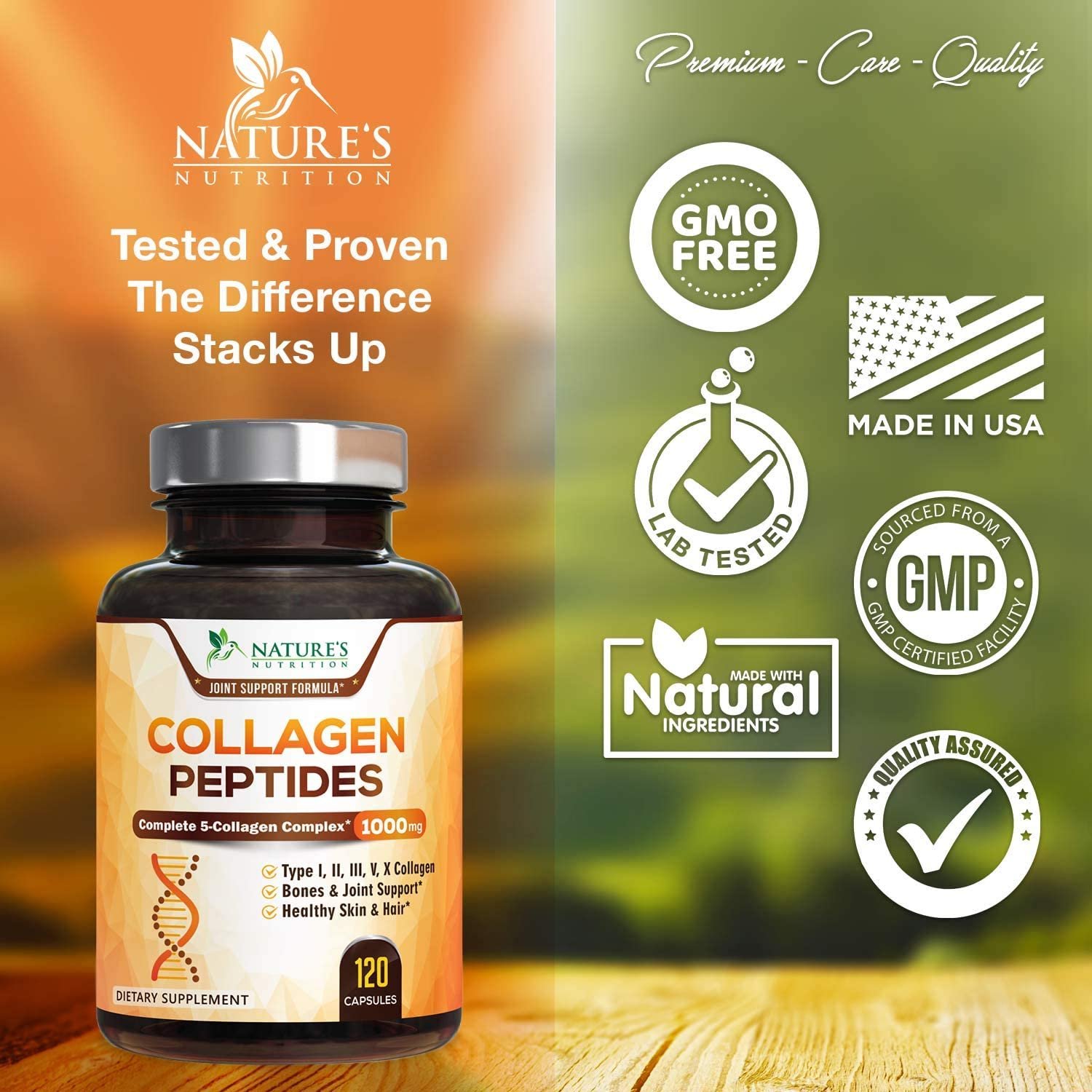 Collagen Capsules Multi Collagen Peptides 1000mg Types 1, 2, 3, 5, 10