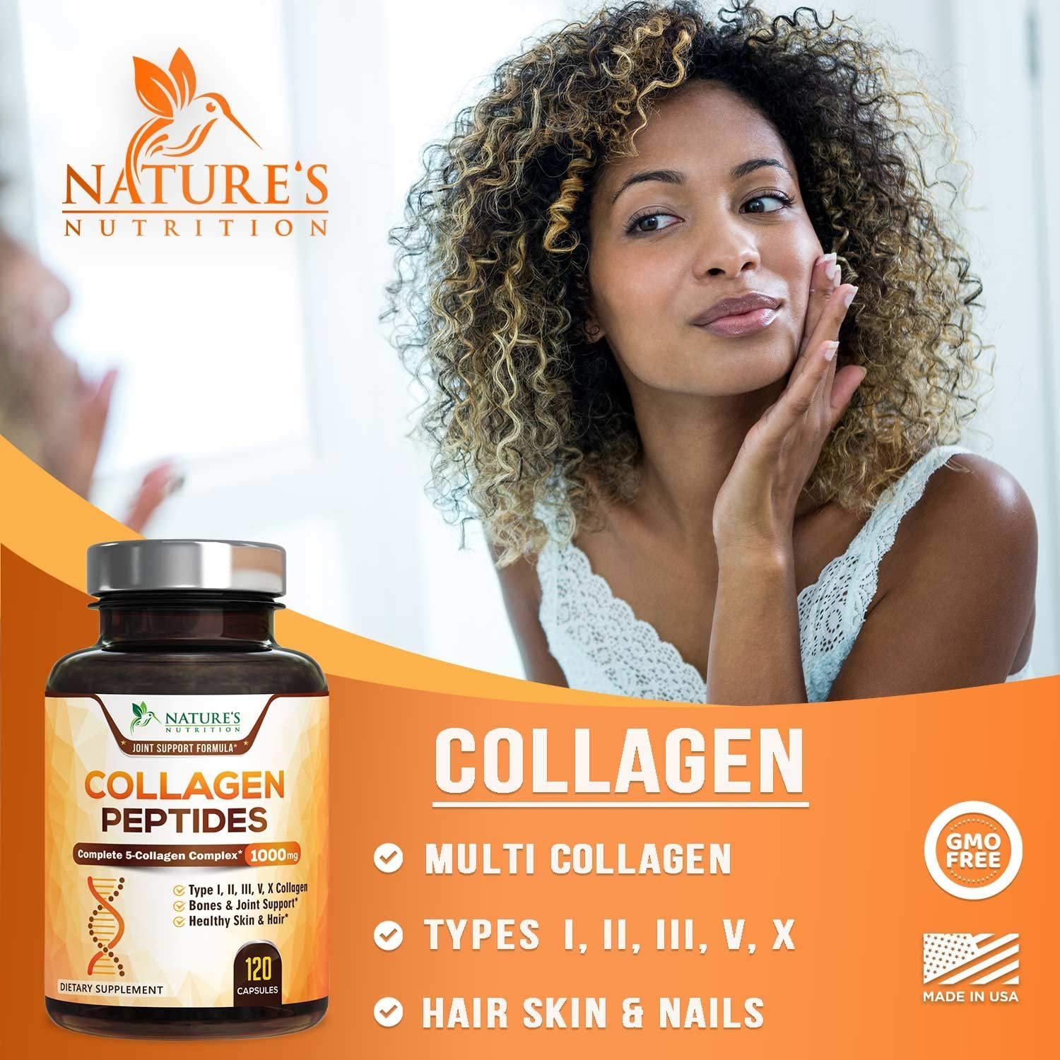Collagen Capsules Multi Collagen Peptides 1000mg Types 1, 2, 3, 5, 10