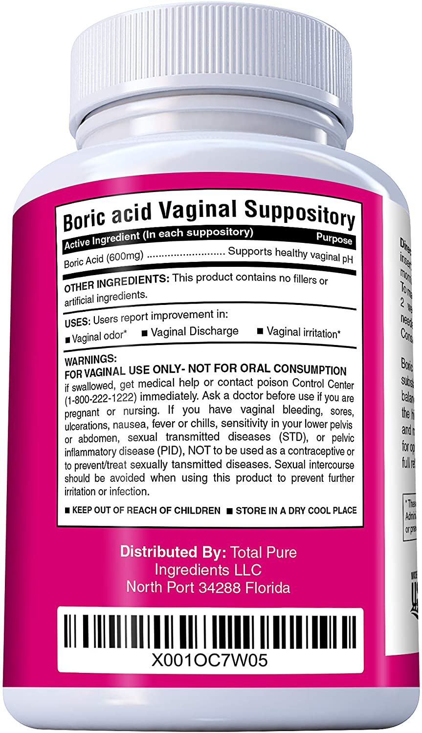 Boric Acid Suppositories Nature's Harmony 30 Count 600 Mg 100% Pure ...