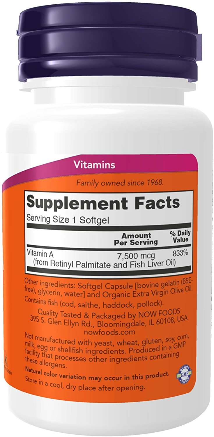 NOW Supplements, Vitamin A (Fish Liver Oil) 25,000 IU, Essential