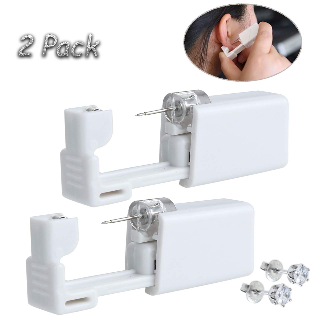 2 Pack Self Ear Piercing Gun Disposable Self Ear Piercing Gun Kit