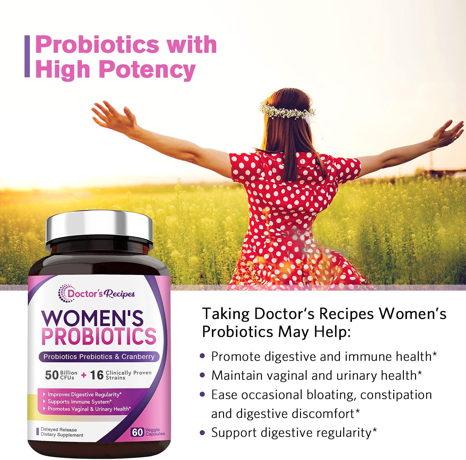 Doctor's Recipes Women’s Probiotic, with Organic Prebiotics Cranberry