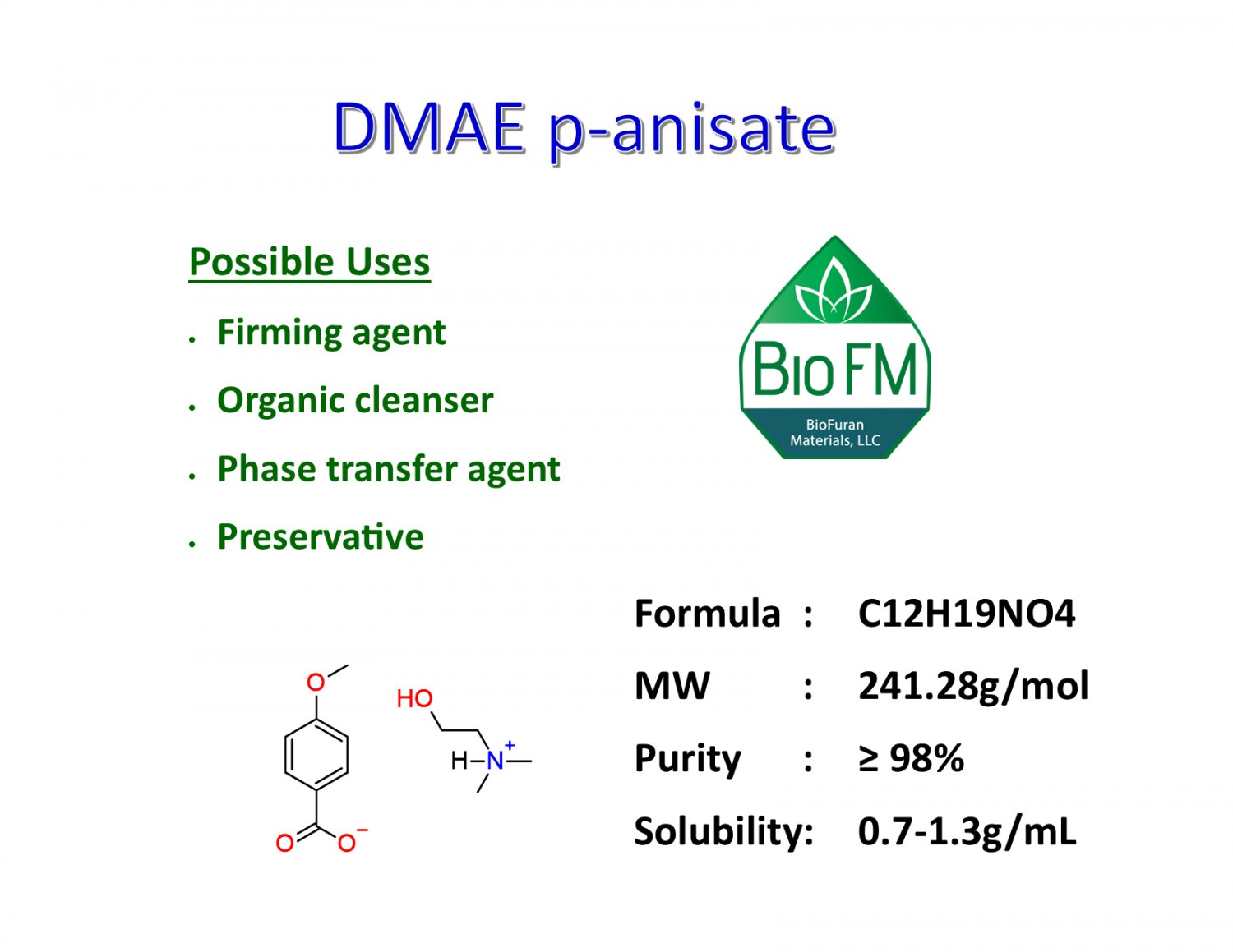 100g N,N-Dimethylaminoethanol anisate salt (DMAE anisate)