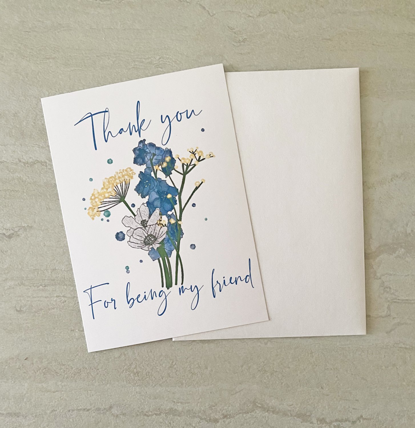 Thank You for Being My Friend Floral Friendship Greeting Notecard with envelope
