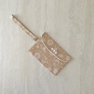 Tan and White Floral Fabric Velcro Wristlet Pouch Handmade