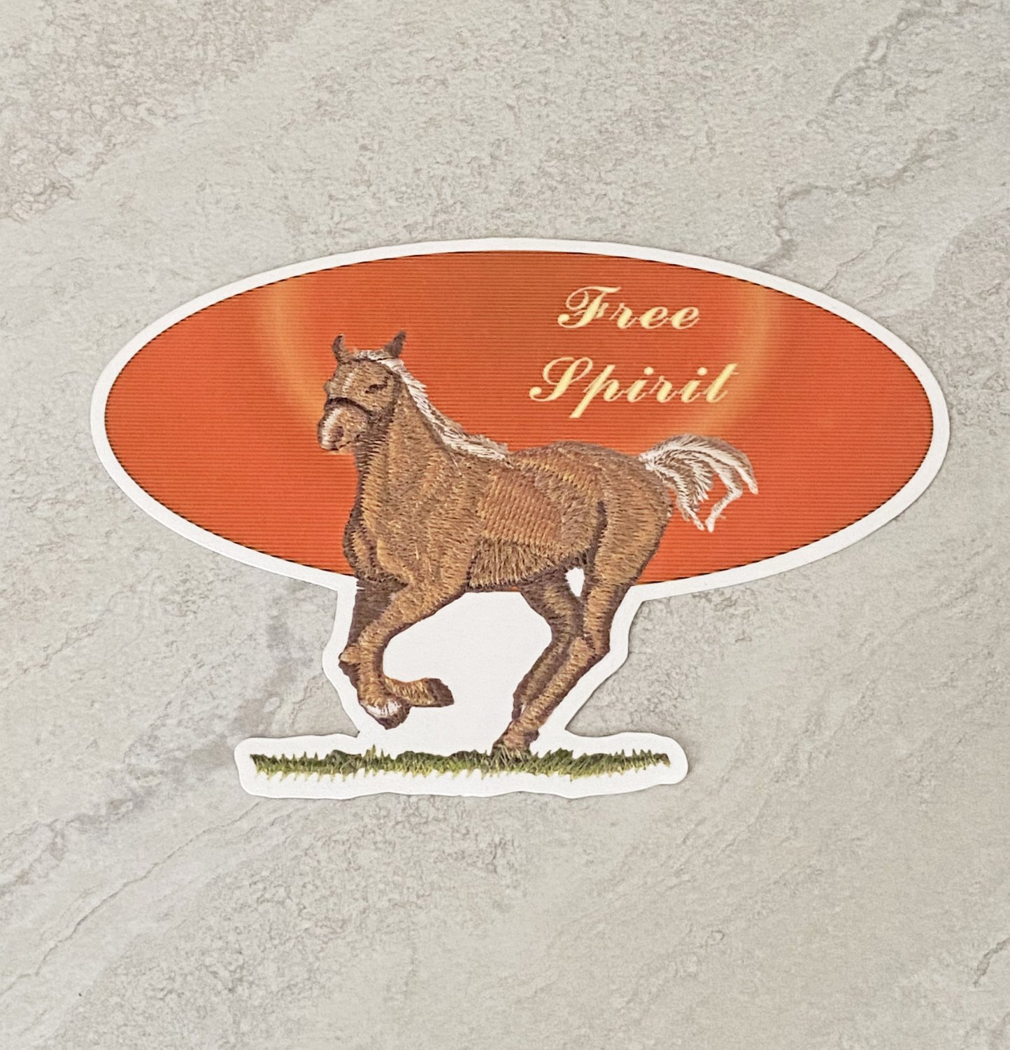 Free Spirit Running Palomino Horse Faux Embroidery Waterproof Die Cut Sticker