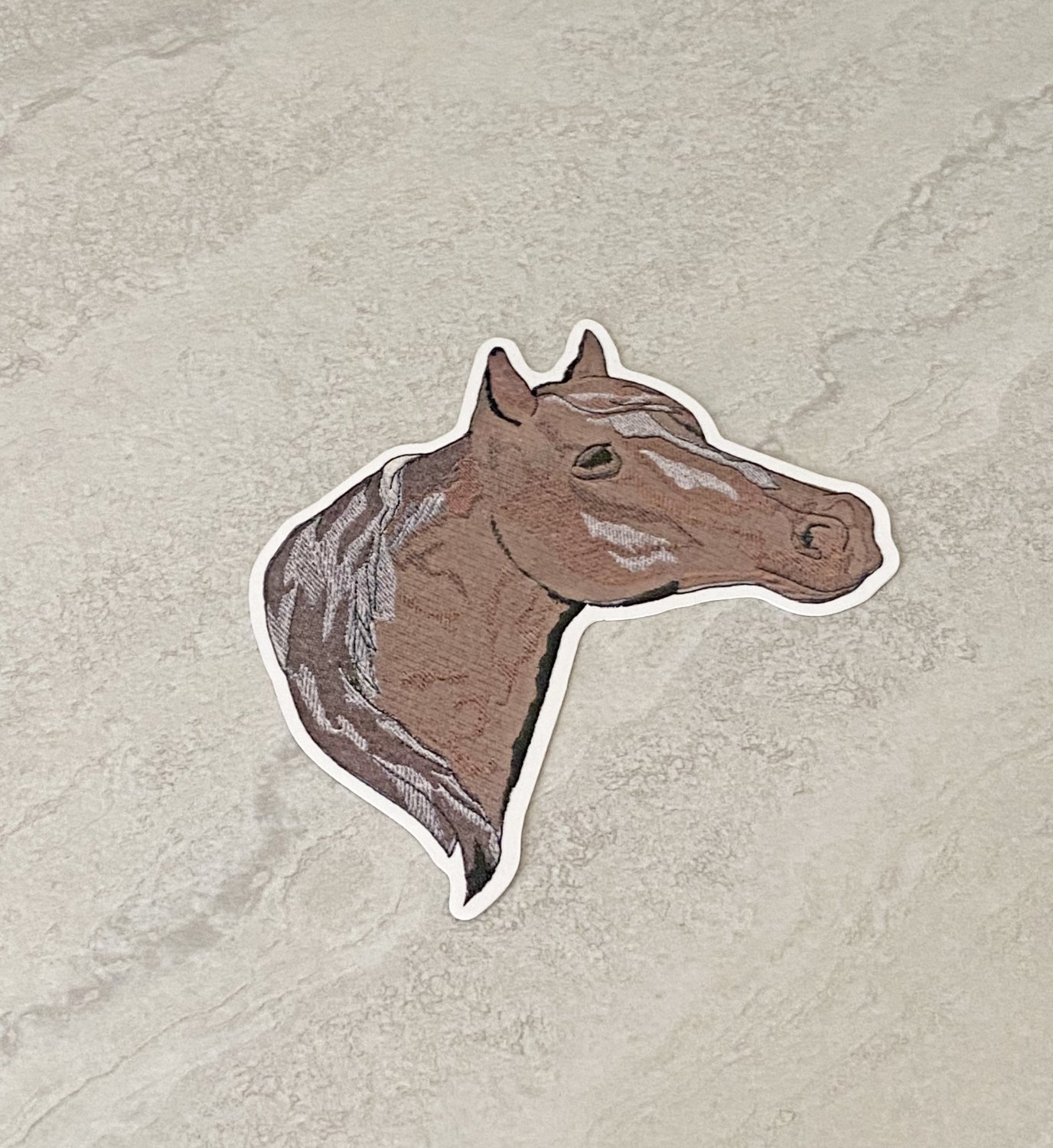 Horse Head Faux Embroidery Waterproof Die Cut Sticker