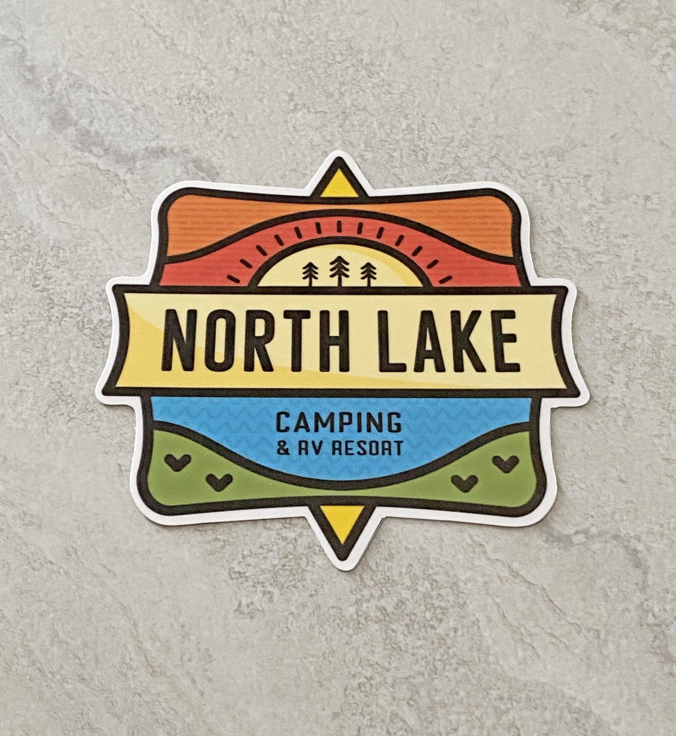 North Lake Camping and RV Resort Badge Style Waterproof Die Cut Sticker