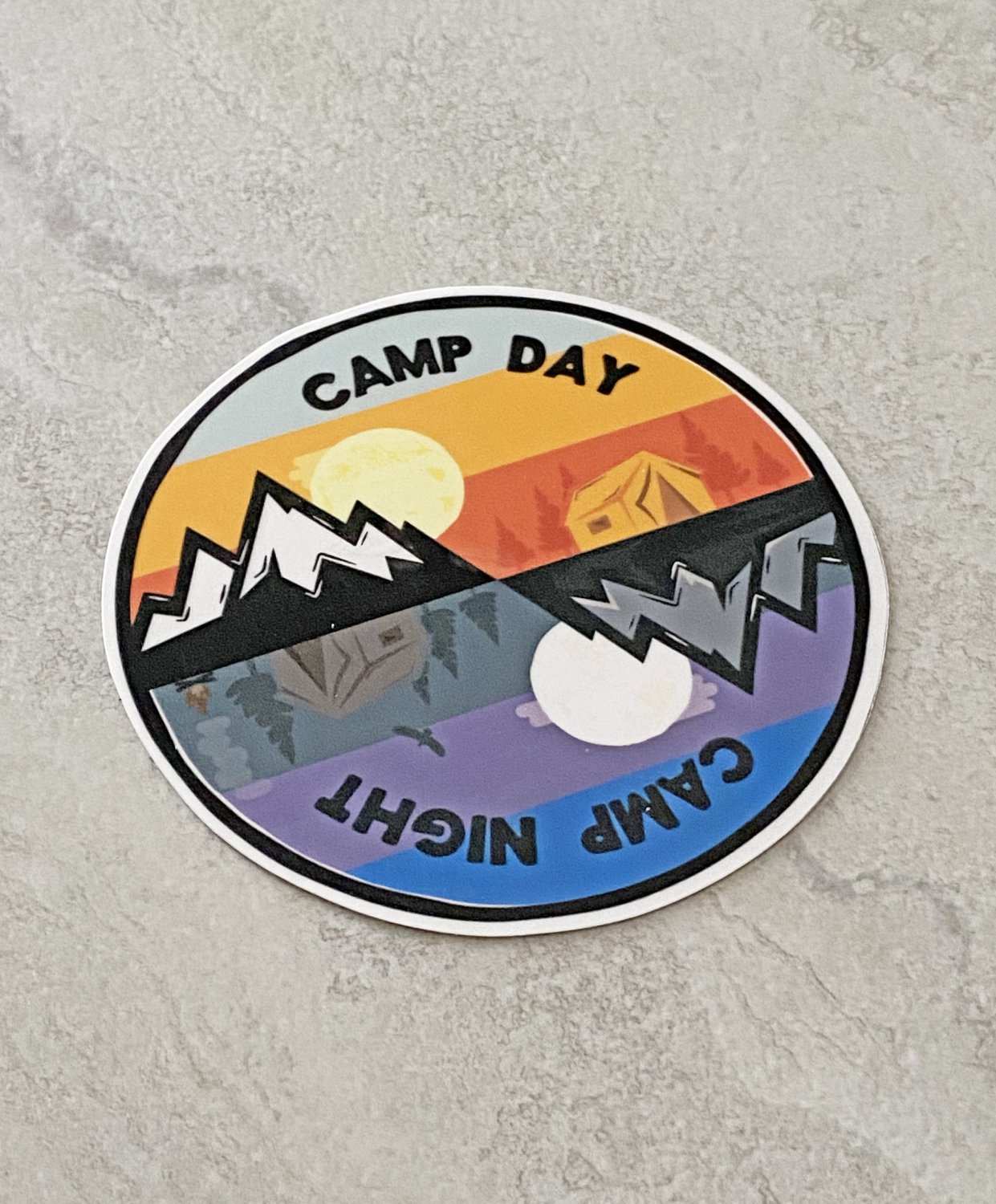 Camp Day Camp Night Badge Style Waterproof Die Cut Sticker