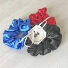 Mini Satin Scrunchies Ponytail Holders 3 Piece Set Red Black Blue Handmade