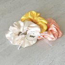 Mini Satin Scrunchies Ponytail Holders 3 Piece Set White Yellow Peach Handmade