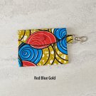 African Red Blue Gold Fabric Mini Card Snap Wallet Handmade