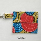 African Red Blue Gold Fabric Mini Fold Over Key Fob Pouch Handmade