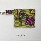 African Black Green Pink Fabric Mini Fold Over Key Fob Pouch Handmade