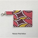 African Yellow Maroon Pink Fabric Mini Fold Over Key Fob Pouch Handmade