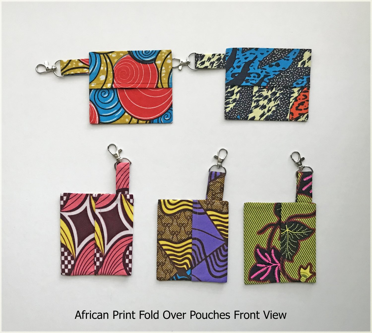 African Print Fabric Mini Fold Over Key Fob Pouch Handmade