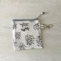 Gray Botanical Flowers Mini Fabric Zipper Pouch Handmade