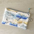 Seagulls on the Beach Fabric Makeup Zipper Pouch with Key Ring Handmade