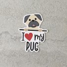 I Love My Pug Dog Waterproof Die Cut Sticker