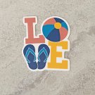 Love Beach Ball and Flip Flops Summer Waterproof Die Cut Sticker